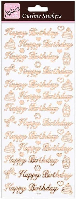 Outline Stickers - Happy Birthday - Rose Gold on White