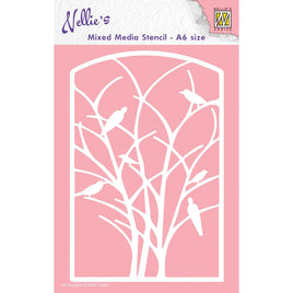 Nellie's Choice -  Stencil -A6 SIZE - Frame With Birds in Tree