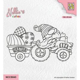 Nellie Snellen -Cutie Clear Stamp - Easter Gnome on Tractor