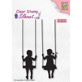 Nellie's Choice -Silhouet Clear Stamps Boy And Girl Swinging