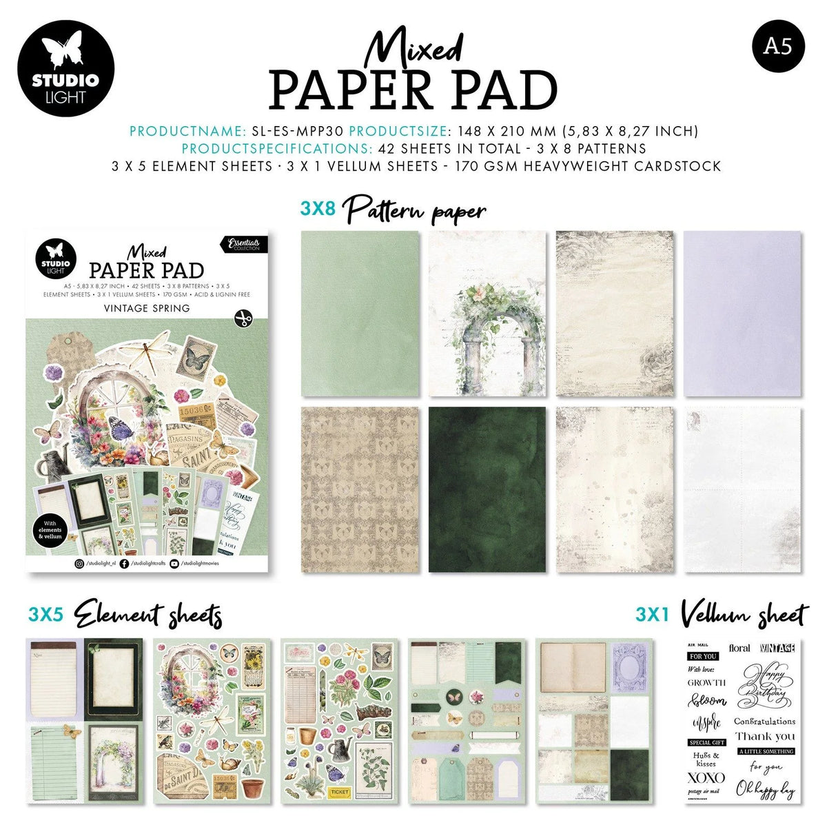 Studio Light • Essentials Mixed Paper Pad Vintage Spring| Craftzone ...