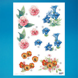 3D - Die Cut - Pansies, Camelias & Blue flowers