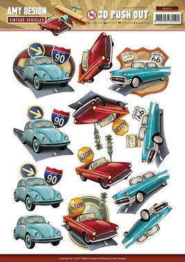 3D Die-Cut Push Out Vintage Vehicles- Cars