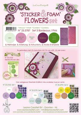 Sticker & Flower Foam - Set 3 Bordeaux/Pink