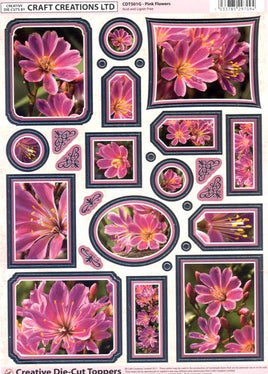 3D - Die Cut - Pink Flowers with Silver Highlighted Images