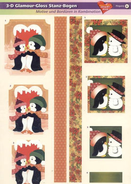 3D - Die Cut - Penguins with Scarves & Hats