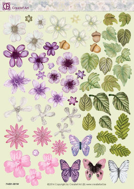 3D - Die Cut - Small Flowers & Leaves Pink/Blue FA001-004W