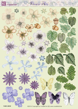 3D - Die Cut - Small Flowers & Leaves Ivory & Purple FA001-002W
