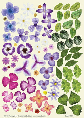 3D - Die Cut - Small Flowers & Leaves Purple FA65-007