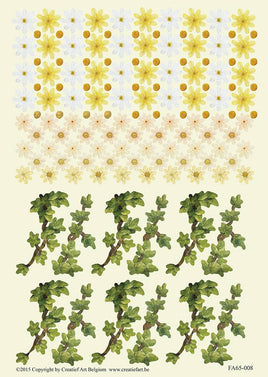 3D - Die Cut - Small Flowers & Leaves Ivory/Yellow FA65-10