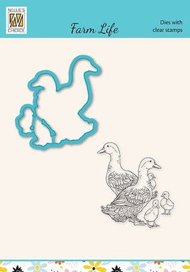Nellie's Choice - Stamp & Die Set - " Farm-life "duck family"