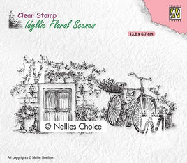 Nellie's Choice - Clear Stamps - Floral Scenes Old Door with Bike