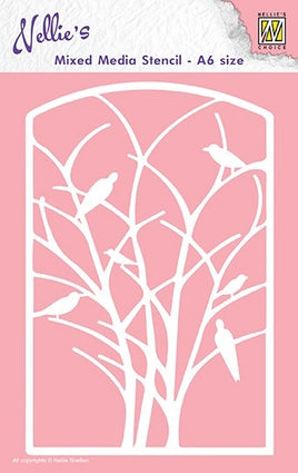 Nellie's Choice - Mixed Media Stencil - Bird in Tree
