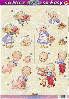 3D -Die Cut- Moreheads- Boys and Girls with Flowers and Animals